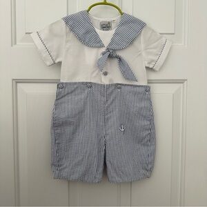 Little Diamonds Nautical Sailor Baby Boys Button-In Outfit Shorts Blue Stripe